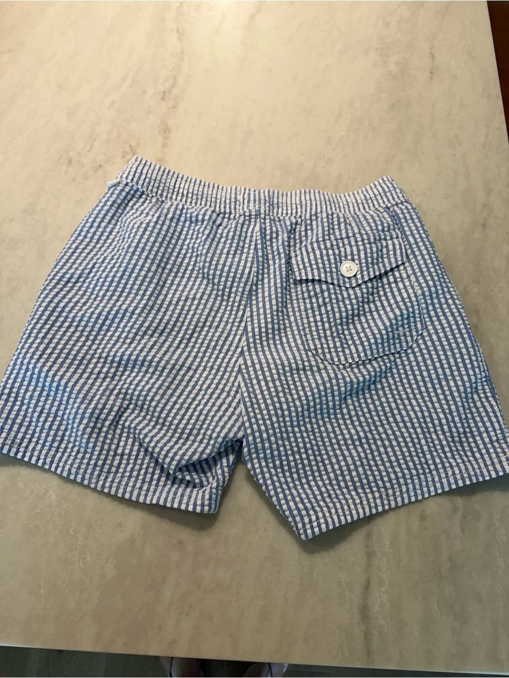 Men's Blue Seersucker Swim Shorts with Drawstring